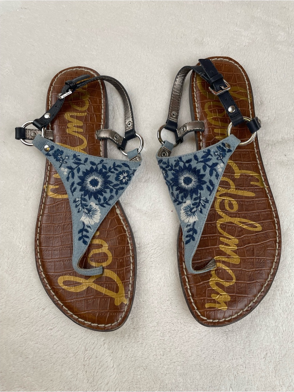 Sam Edelman Blue Floral Embroidered Thong Sandals for Women